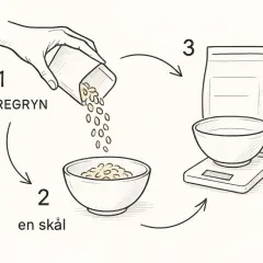 Steg för steg: Häll havregryn i en skål. Väg sedan upp mer havregryn för att mata ankorna.
