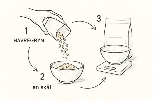 Steg för steg: Häll havregryn i en skål. Väg sedan upp mer havregryn för att mata ankorna.